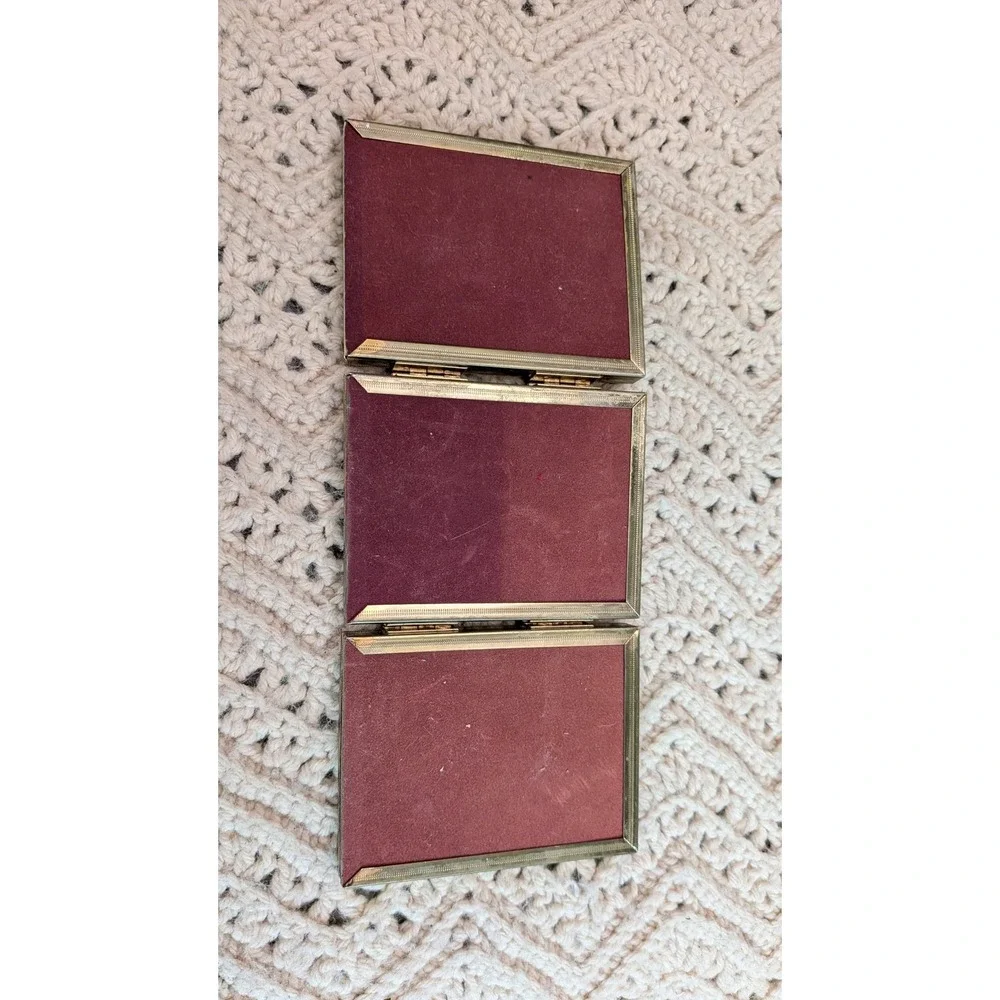 Decorel Vintage Brass Triple Folding Picture Frame 3.25x4.25 Triptych 4203-4223